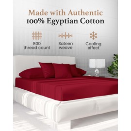 Good Sleep King Size Fitted Sheet - 800 Thread Count Egyptian Cotton, Snug Fit 16" Deep Pocket, Burgundy Red