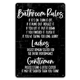 QIONGQI Funny Bathroom Quote Metal Tin Sign Wall Decor, Vintage Bathroom Rules Sign for Home Decor Gifts(Black)