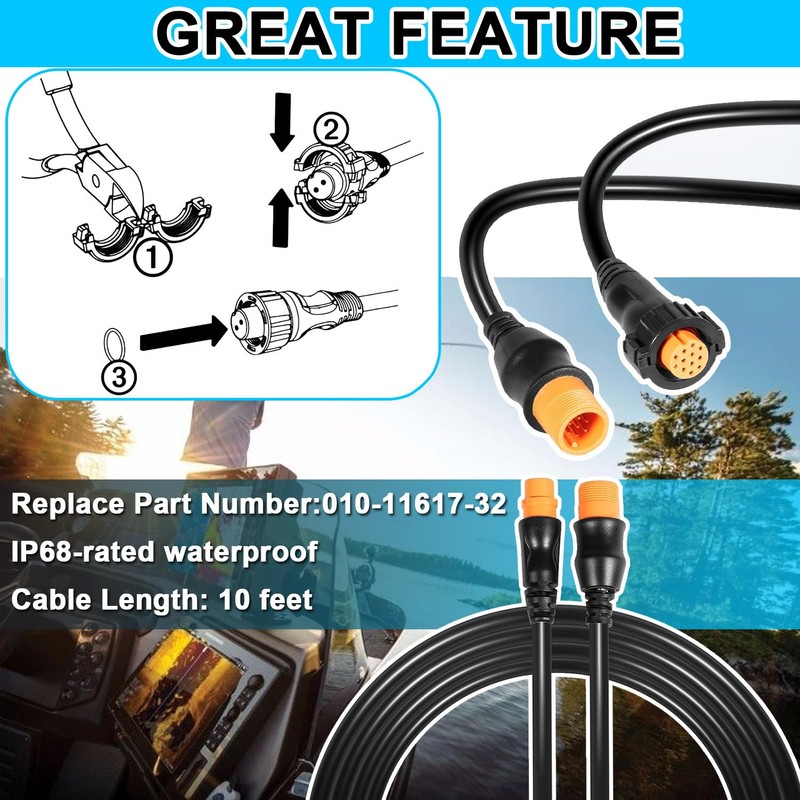 ‎Replace for Garmin 010-11617-32 Transducer Extension Cable 12-Pin Fits for