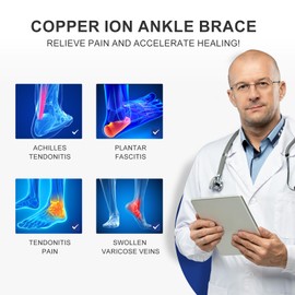 Copper Ankle Brace for Women & Men, Ankle Sleeve Support Copper Infused Ankle Brace for Achilles Tendonitis, Sprained Ankle,and Athletic, Plantar Fasciitis Brace with Gel Pads (Black, Medium)