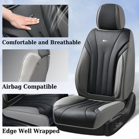Coverado Front and Rear Seat Covers, Automotive Seat Cover Full Set, Waterproof Leather Seat Cover, Luxury Seat Cover for Cars, Universal Seat Cushion Car Seat Protector Fit for Most Cars(Gray&Black)