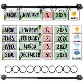 Extpro Flip Calendar Bulletin Board Set with Holder, Magnetic Adjustable Calendar Holder Includes 60 Date Cards Boho Classroom Home Decor (Green)