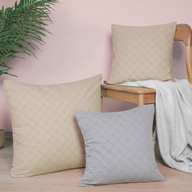 PHF Matelasse Textured Euro Pillow Shams 26x26, Set of 2, 100% Natural Cotton, No Insert, European Sham Covers, Jacquard Pattern Square Pillowcase Shell for Couch, Sofa, Bed, Khaki