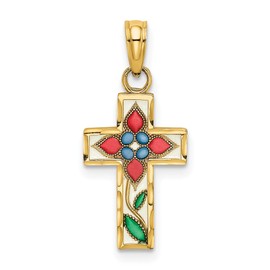 IceCarats 14K Solid Yellow Gold Flower Latin Mexican Holy Cross Necklace Religious Chain Pendant Jesus Christ Charm Acrylic Only