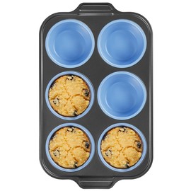 BRONYPRO Jumbo Silicone Muffin Pan with Metal Frame, 3.5" Large Muffin Tins, Non-Toxic Food Grade Silicone, Non-Stick for Egg Bites & Big Cupcakes, Oven Safe, Blue