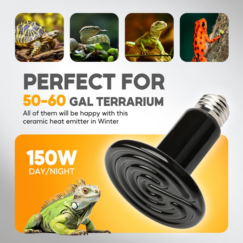 HealSmart 150W Reptile Heat Lamp Ceramic Heat Emitter, No Light