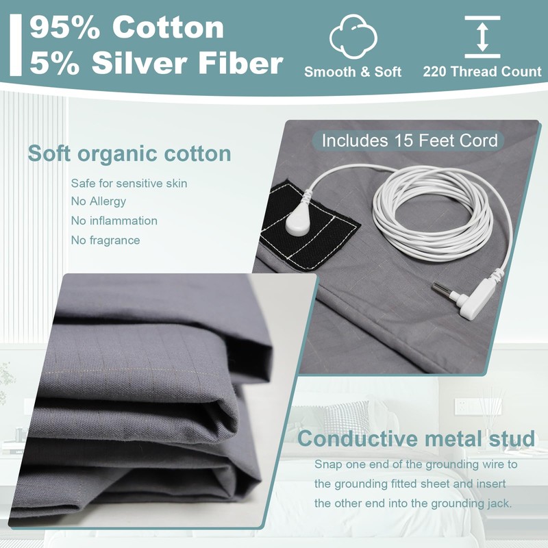 Grounding Sheets Queen Size, Grounding Fitted Sheet 60x80x15 in,10% Pure