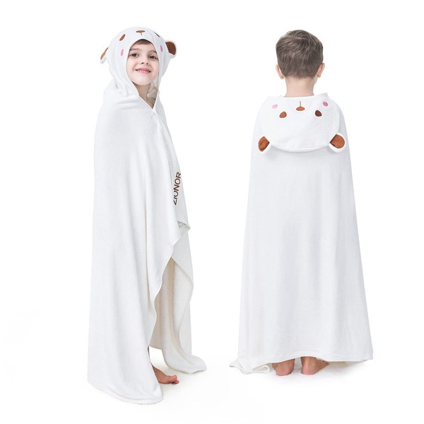 ZIONOR Hooded Towel for Kids - 35'' x 50'' Extra Large Bath Towels for Kids 3-10 Yrs, Premium Soft Towels for Boys Girls, Rayon Made from Bamboo (White, Bear)