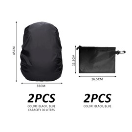 JTMKYO Pack of 2 Waterproof Covers and 2 Pieces Storage Bags, Waterproof Backpack Cover, Waterproof Cover, Backpack Cover, Suitable for Mountaineering, Camping (Black, Blue)