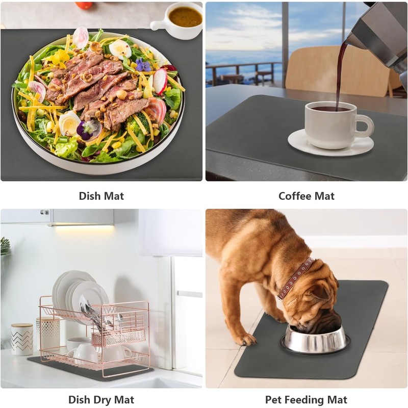 KIPTVO Draining Board Mats, Kitchen Super Absorbent Draining Mat, Folding