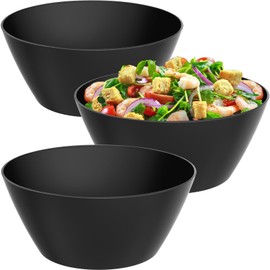 VnkloMes 10 inch Bowls for Salad, Large Black Serving Bowl 118 oz, Bamboo Fiber Bowls Set of 3, Microwave and Dishwasher Safe, Great for Salad, Fruits, Vegetables and Pasta, BPA Free