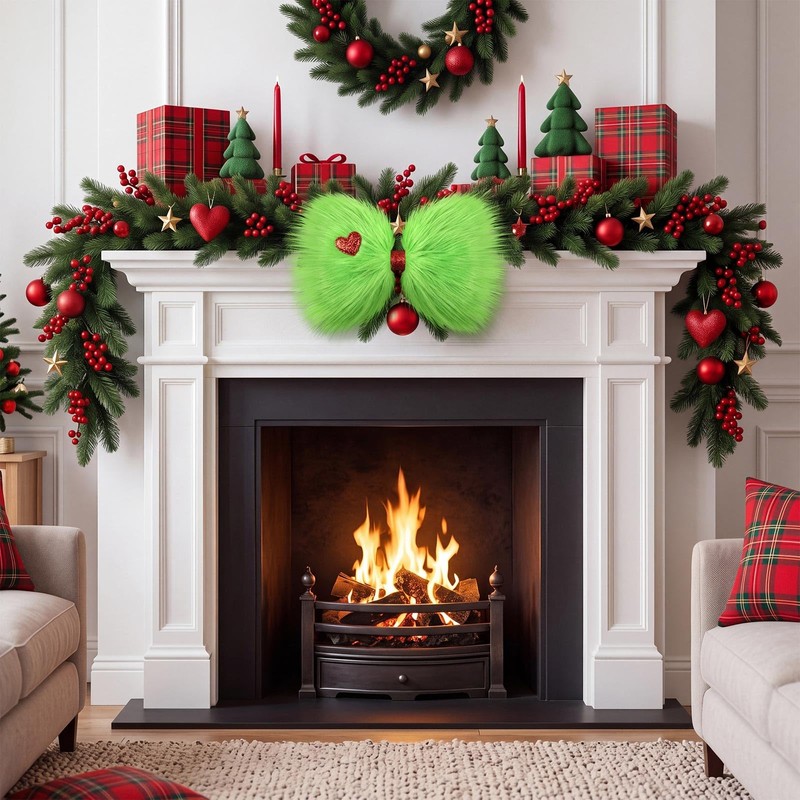 14 x 8'' Lime Green and Red Christmas Tree Topper