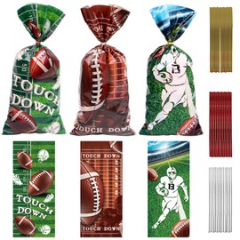 STEFORD 150 pcs Football Treat Bags, Football Goodie Bags Party Snack Candy Plastic Bag with Twist Ties for Birthday Sport Events Party Gifts Wrapping Superbowl
