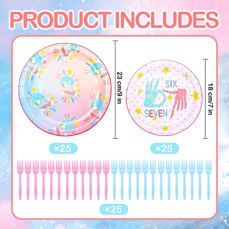 76Pcs 6 7 Birthday Decoration Plates,67 Plates and Forks Set