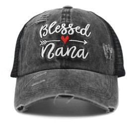 Waldeal Women's Blessed Nana Trucker Hat, Adjustable Embroidered Mesh Baseball Caps for Grandma Grandmother Ivory
