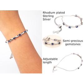 Solid Sterling Silver Adjustable Bolo Bracelet with 2.1 Carat Lab-grown Blue Sapphire with Adjustable Ball Bead, High Polished 4mm Blue Sapphire Gemstones