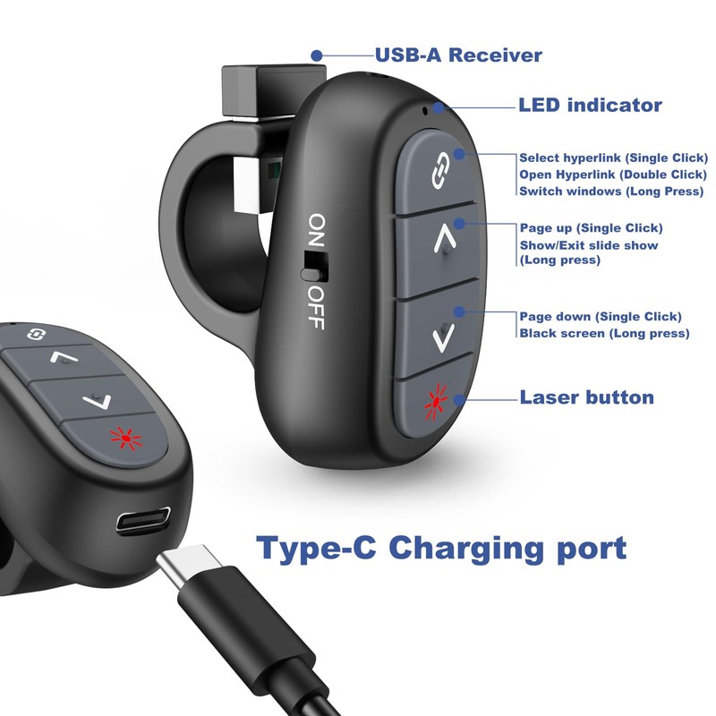 Presentation Clicker PowerPoint Wireless Presenter Remote: Laser Pointer Computer Clickers,