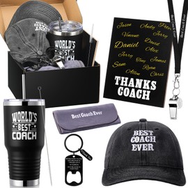 Sratte 8 Pcs Thank You Gifts for Coach Ever Tumbler Gifts for Coach Include Hat Keychain Towel Photo Frame Appreciation Gifts for Football, Basketball, Volleyball, Baseball, Swim Team Coaches