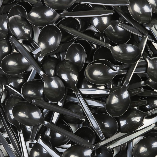 HeavyWeight Disposable Plastic Cutlery (Soup Spoons - Black, 250)