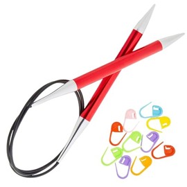 KnitPro Zing Circular Knitting Needles 40 inch, Size 13 (100cm, 9.00mm) with 10 Colorful Stitch Markers