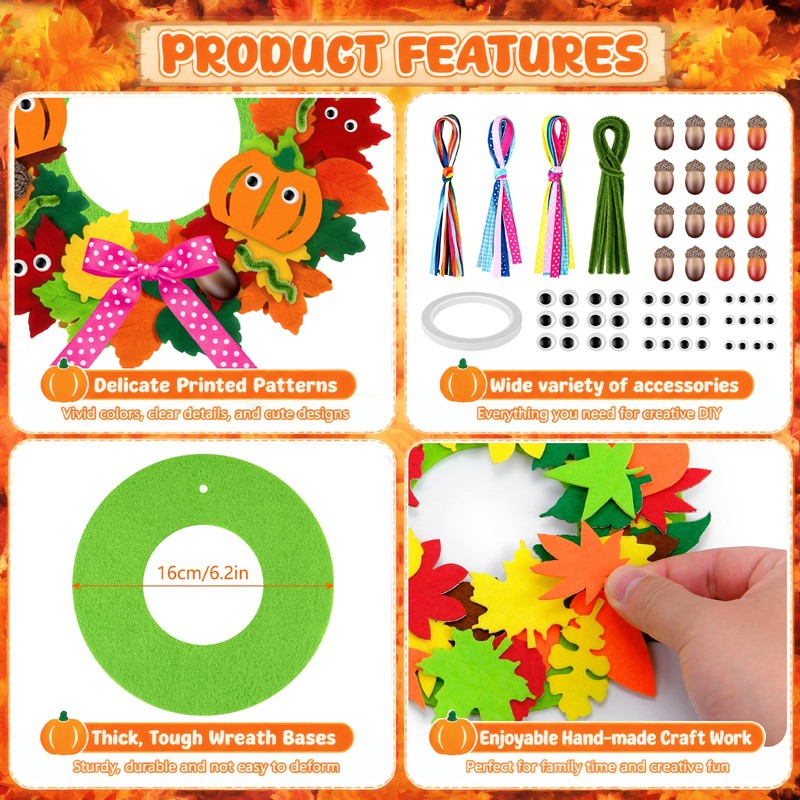 Homgaty Autumn Wreath Making Kit, 8 Pack DIY Fall Craft