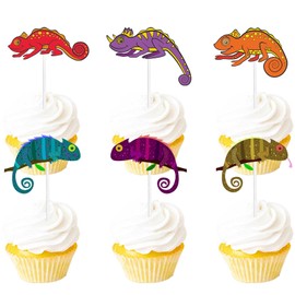 18pcs Glitter Dessert Cupcake Topper Chameleon Baby Shower Theme Decorations Boy Girl Happy Birthday Party Decor Supplies