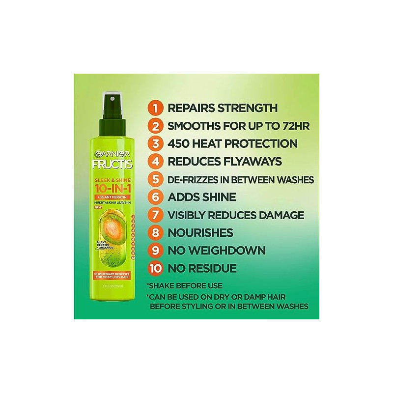 Garnier Fructis Sleek & Shine 10-in-1 for Frizzy, Dry Hair,