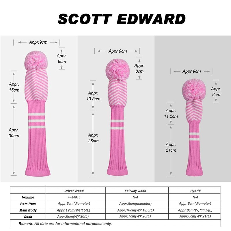 Scott Edward Golf Headcovers 5Pcs for Driver*1 Fairway*2 Hybrid*2,Knitted Elastic