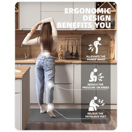 Color&Geometry Kitchen Runner Rugs Non Skid, Kitchen Mats for Floor Cushioned Anti Fatigue, Foam Padded Kitchen Mats for Standing Comfortable, Grey Extra Long Kitchen mat 17"X95"