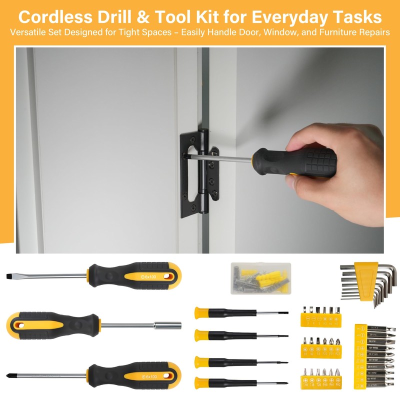 Drill Set, Tool Kit with 8V Power Cordless Drill, Household