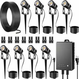 All-in-One Outdoor Low Voltage Landscape Lighting Kit, LED Landscape Spot Lights with 60W Transformer and 65FT Wire, Waterproof Outside Spotlights for Yard, Garden, Tree, Pathway, House, 3000K, 8 Pack