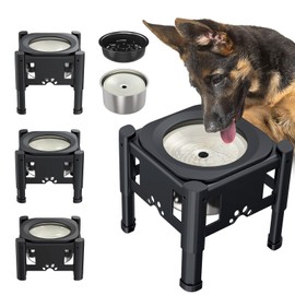 Lewondr Elevated Dog Water Bowl No Spill, with 2.5L Large Capacity Water Bowl for Messy Drinkers and 1.1L Slow Feeder Dog Bowl, 3 Heights Adjustable Raised Dog Bowl Stand for Small to Large Dogs