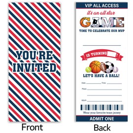 UPNEGE Sport Birthday Invitations Tickets Sport Party Football Baseball Basketball Soccer Ticket Invitations with Envelopes Set of 20