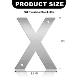 3 Inch Floating House Numbers and Metal Letters for Outdoor Signs, Modern 304 Stainless Steel Silver Address Numbers for Home, Apartment, and Garden Decor (Letter X)