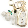 Rayslesan Sparkly Key Fob Cover with Cherry Keychain, Bling TPU Smart Key Case for Women, Compatible with Chevy Trailblazer Blazer Camaro Cruze Traverse (4-Button, Gold White)