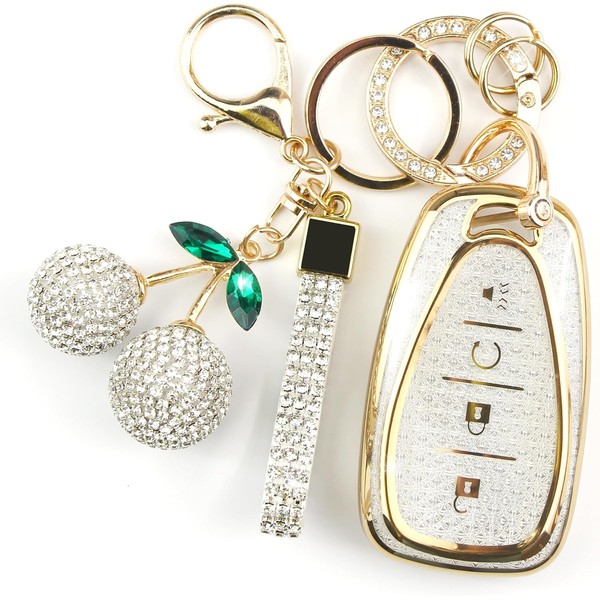 Rayslesan Sparkly Key Fob Cover with Cherry Keychain, Bling TPU