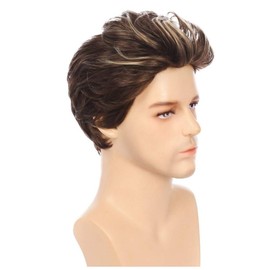 Salaibs Men's Light Brown Short Wig with Blonde Straight Layered Natural Male Hair Wig Synthetic Fibre Costume Cosplay Guy Wigs