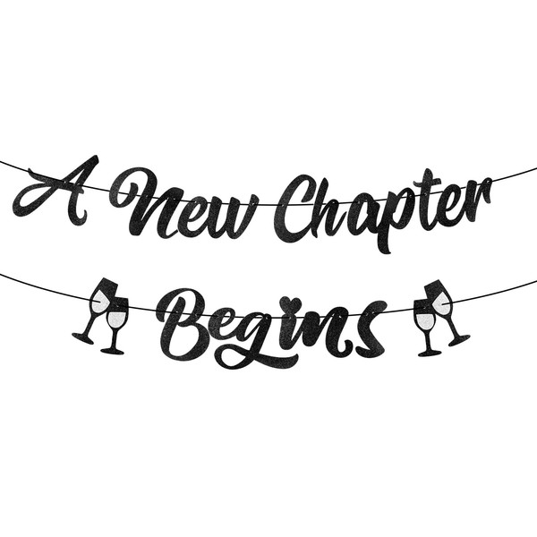 A New Chapter Begins Banner, Pre-Strung Glitter Party Banner Decor