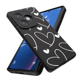 Duccinp Funda para Realme GT 6 5G y Realme GT 6T 5G Case, Ultrafina Flexible Suave TPU Silicona Negro Carcasa con Corazón Blanco Simple Dibujos, Antigolpes Anti-arañazos Protectora Case
