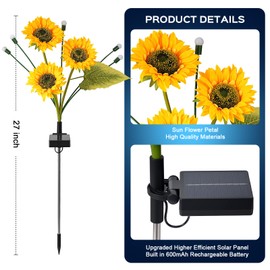 TANSOREN 2 Pack Solar Garden Lights Outdoor, 8 Lighting Modes Warm White LED Powered Swaying Waterproof Sun Flowers Landscape Light for Outside Yard, Patio, Pathway Decorative, Décor, Gifts