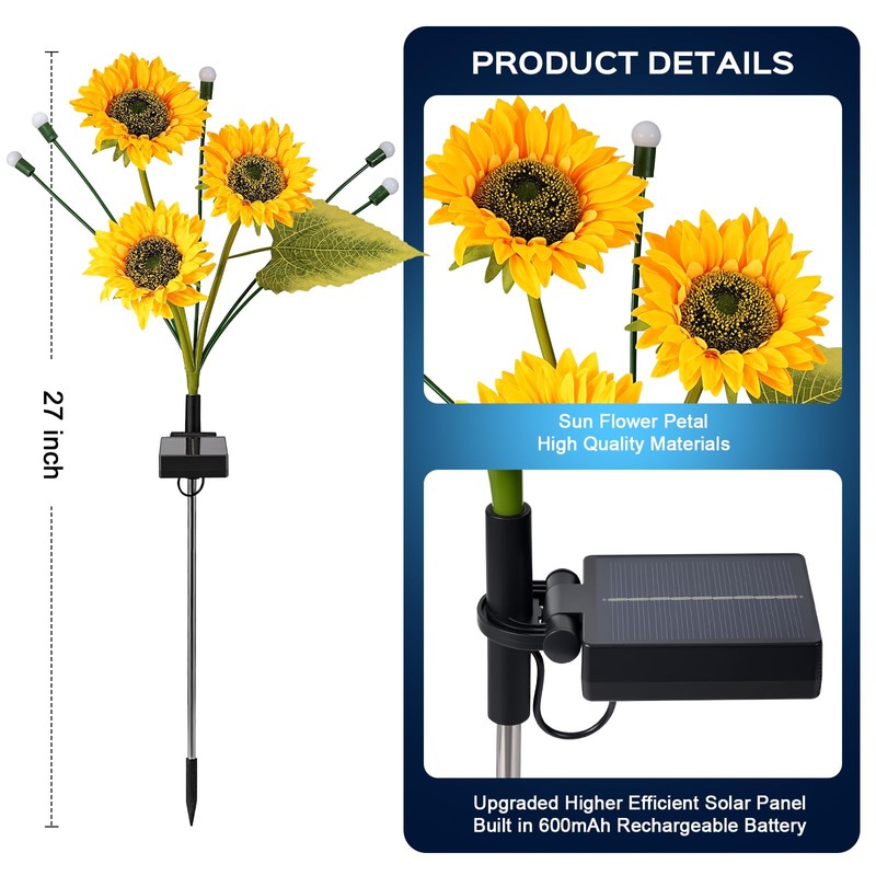 TANSOREN 2 Pack Solar Garden Lights Outdoor, 8 Lighting Modes