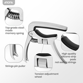 Aroma Professional Guitar Capo Trigger Tension Adjustable with Guitar Bridge Pin Puller for 6 Strings Acoustic and Electric Guitars