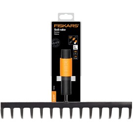 Fiskars Rake with 14 Prongs, Tool Head, Width: 36 cm, Hardened Steel Prongs, Black/Orange, QuikFit, 1000653