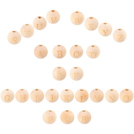 SUNNYCLUE 52Pcs A~Z Wood Alphabet Letter Beads Round Wooden Loose Beads with Hole Beads for Jewelry Making Name DIY Beading Necklace Hole: 4mm