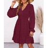 BTFBM Women V Neck Smocked Short Dress Long Sleeve Flowy