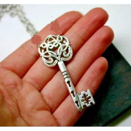 Fashion Jewelry LARGE SKELETON KEY CELTIC WITCH KNOT Pendant On 26" 925 Plated Silver Necklace