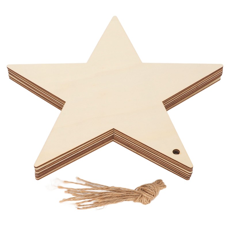 8Pcs Wooden Star Ornaments Blank Unfinished Small Christmas Tree Hanging