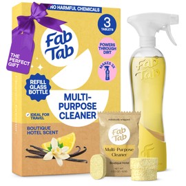 Fab Tab Multi Purpose Cleaner Cleaning Tablets, Eco-Concious Refillable Glass Bottle System with Boutique Hotel Scent, Safe For Family and Pets - Chemical-Free, Plastic-Free - 3 Count
