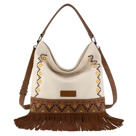 Wrangler Shoulder Bag Aztec Purses for Women Embroidered Fringe Hobo Bag with Guitar Strap WG233-2001BG