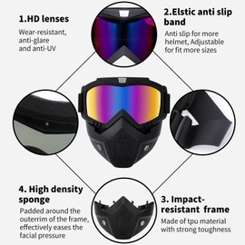 YISUGOOC Detachable Airsoft Mask, Motorcycle Goggles, Paintball Mask, ATV Goggles, Dirt Bike Goggles, Riding Goggles, Windproof Goggles, Ski Goggles, Helmet Goggles (Color)